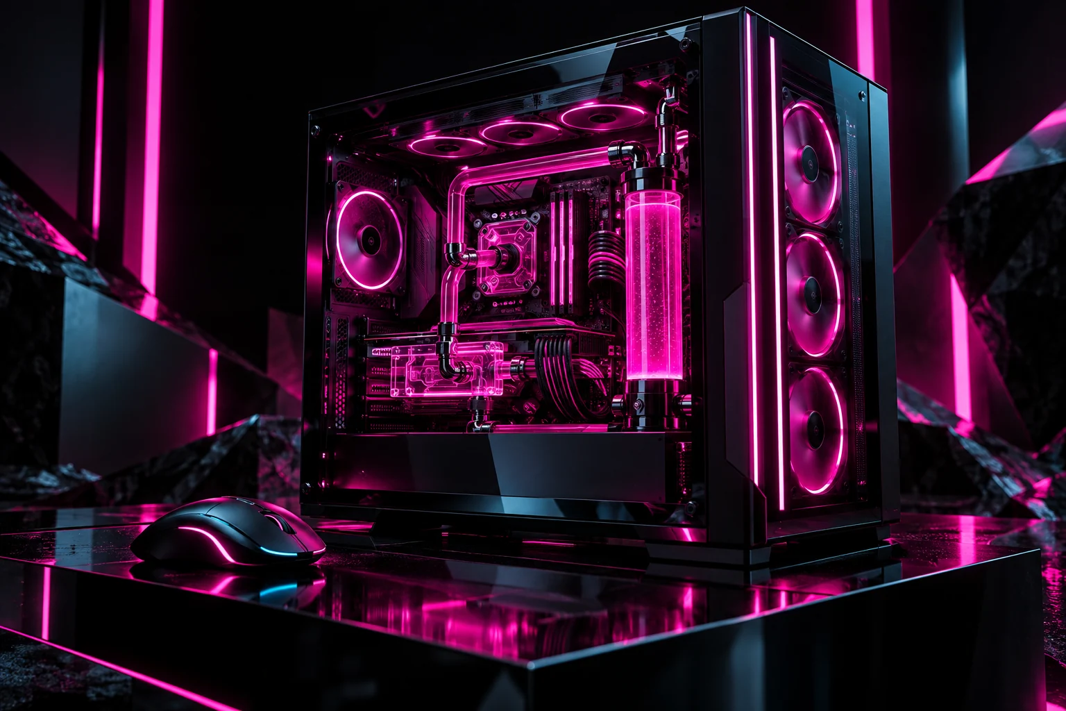 Propuesta conceptual de una campaña de tecnología en negro y magenta